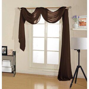 Ellery Homestyles Victoria One Sheer Scarf 59" W X 216" L Chocolate Brown Window